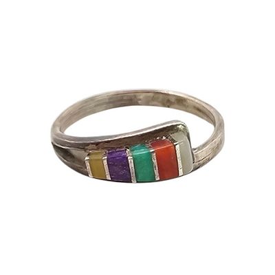 B/V Tsadiasi Sterling Silver Multi-Stone Inlay Ring Size 5.25 1.6 G. B/V Tsadiasi Sterling 