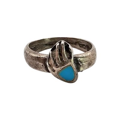 Navajo Turquoise Sterling Silver Bear Paw Ring Size 4.75 2.6 G
