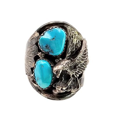 Richard Begay Navajo Turquoise Sterling Silver Eagle Ring Size 9.5 16 G