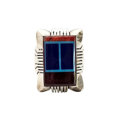 Navajo Sterling Silver Multi-Stone Inlay Ring Size 9.75 14.3 G. Navajo Sterling Silver 
