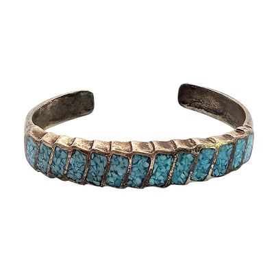 Navajo Crushed Turquoise Sterling Silver Cuff Bracelet 18.5 G