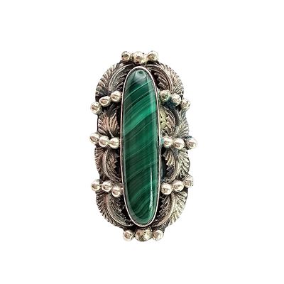 Cecil Sanders Navajo Malachite Sterling Silver Ring Size 7.75 10.6 G