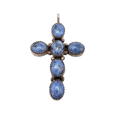 Circle J.W. Sodalite Sterling Silver Cross Pendant 8.8 G