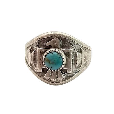 Native Turquoise Sterling Silver Thunderbird Ring Size 5.25 3.4 G