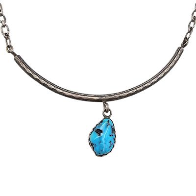 Navajo Turquoise Sterling Silver Necklace 15.5 G