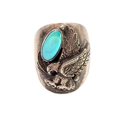 Signed FC Turquoise Sterling Silver Eagle Ring Size 9.25 26.8 G