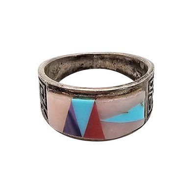 Mike Thomas Multi-Stone Sterling Silver Inlay Ring Size 6.5 4.6 G. Mike Thomas Multi-Stone 