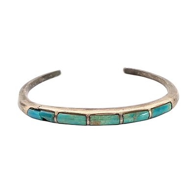 Navajo Sterling Silver Turquoise Cuff Bracelet 11.7 G As is Cracked Stone