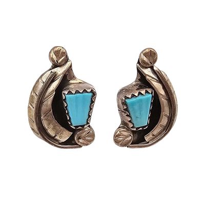 Augustine Largo Navajo Turquoise Sterling Silver Leaf Earrings 2.8 G