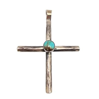 Navajo Turquoise Sterling Silver Cross Pendant 28.1 G