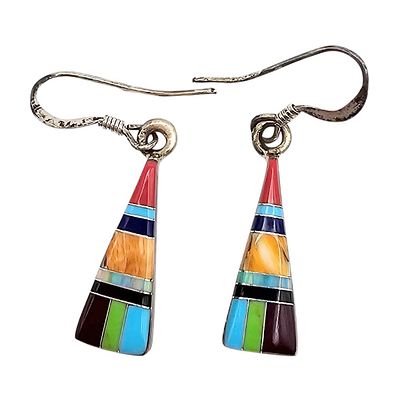 Native Multi-Stone Sterling Silver Inlay Earrings 2.2 G. Native Multi-Stone Coral,Turquoise 