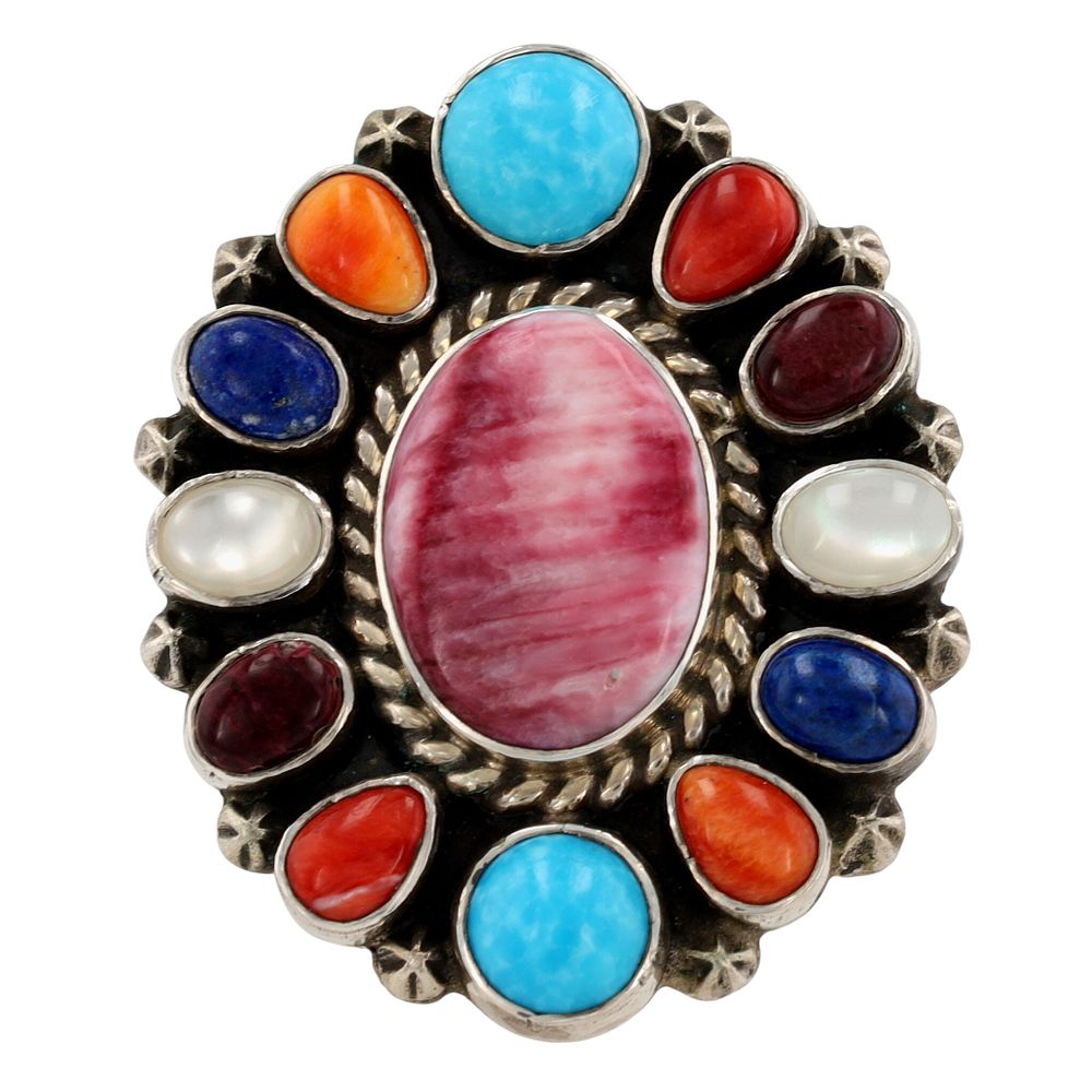 Lot 177: Aaron Tallis Navajo Multistone Cluster Adjustable Ring