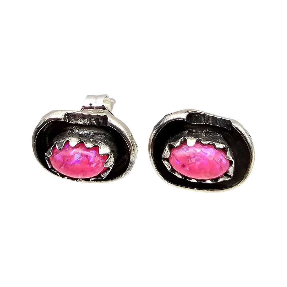 Lot 158: Roselene Joe Navajo Sterling Silver Pink Opal Stud Earrings