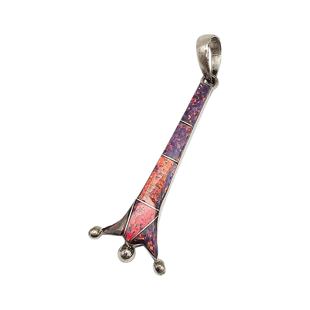 Lot 161: Sterling Silver Eiffel Tower Multi-Stone Inlay Pendant