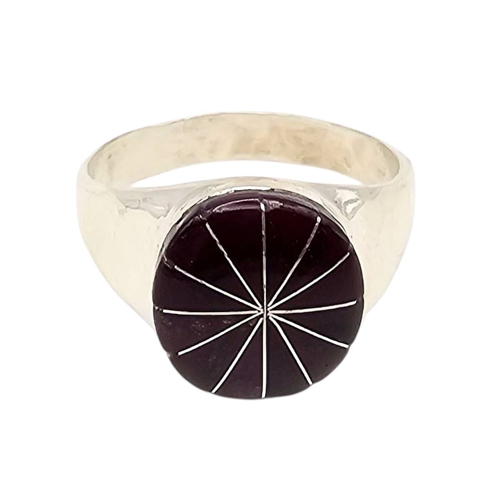 Lot 163: Johnson Laweka Zuni Sterling Silver Inlay Ring Size 9