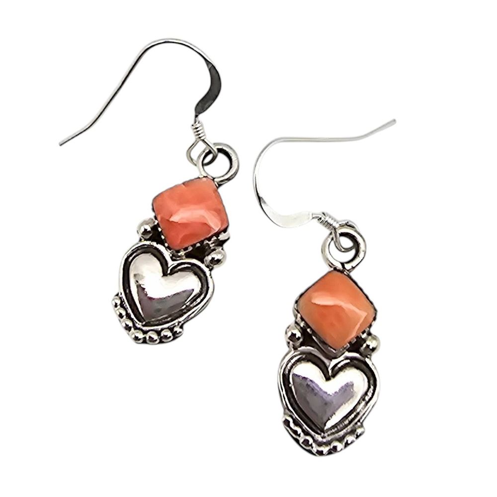 Lot 165: Sheena Jack Navajo Sterling Silver Coral Heart Earrings