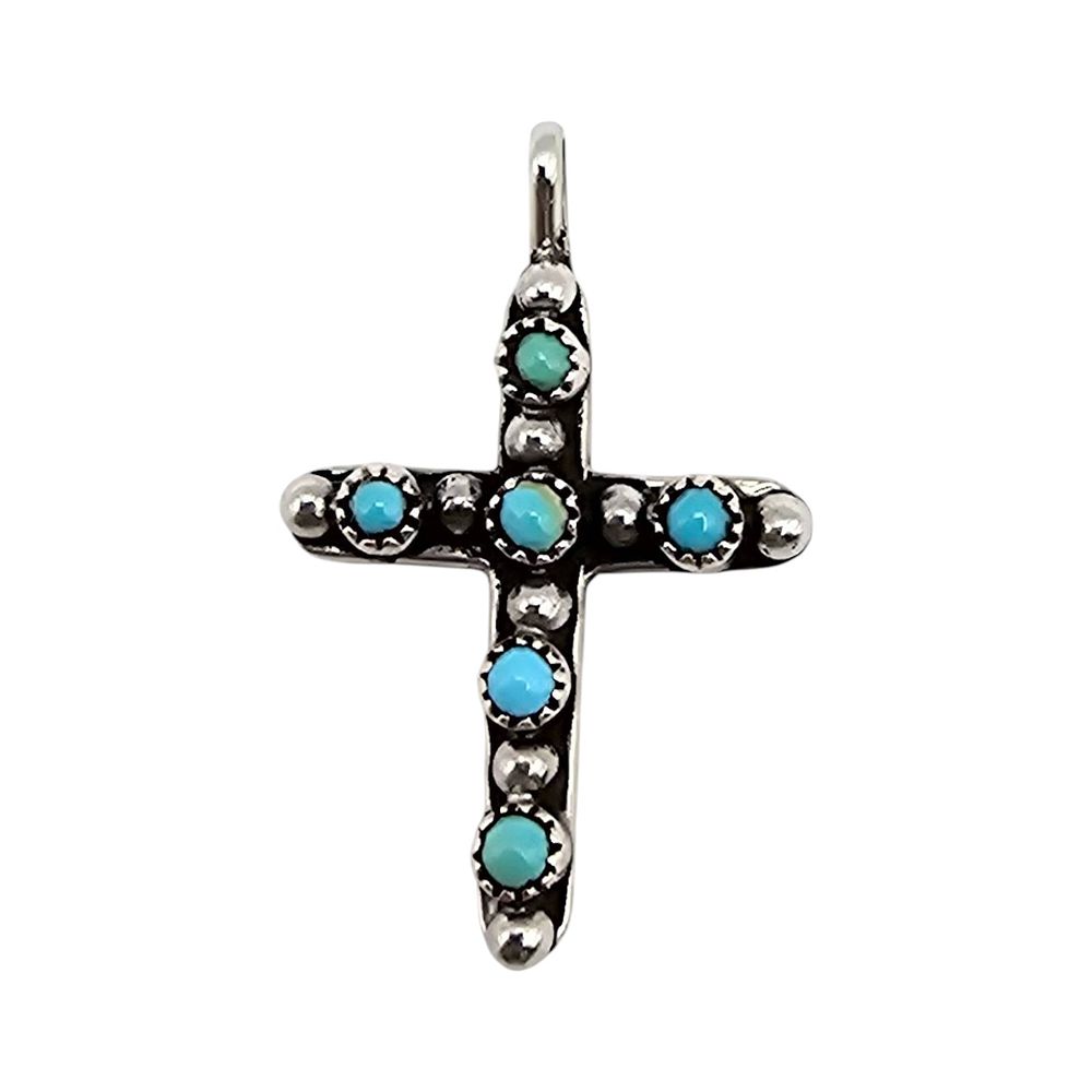 Lot 166: Navajo Sterling Silver Turquoise Snake Eye Cross Pendant