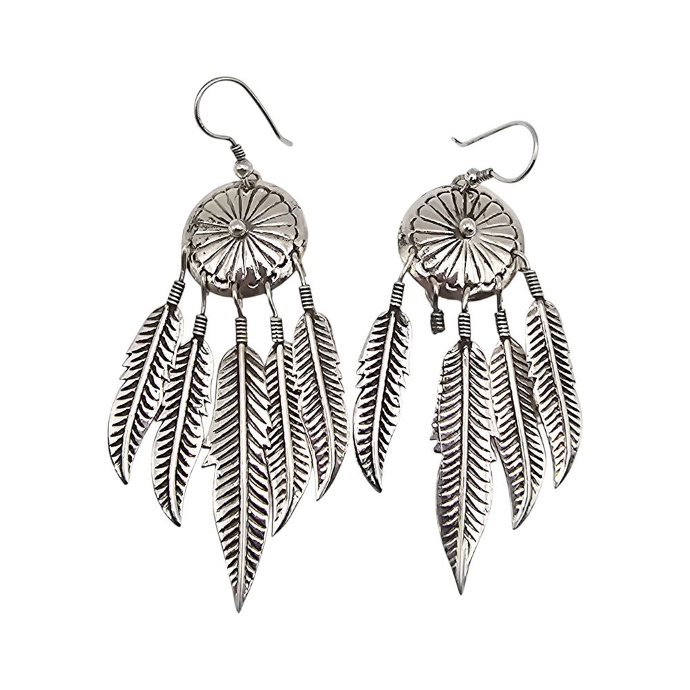 Lot 167: Southwestern Sterling Silver Feather Drop Earrings