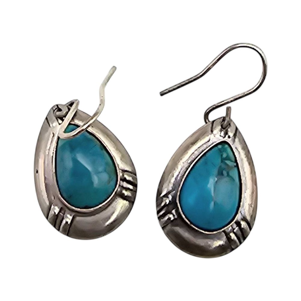 Lot 168: Native Turquoise Sterling Silver Drop Earrings