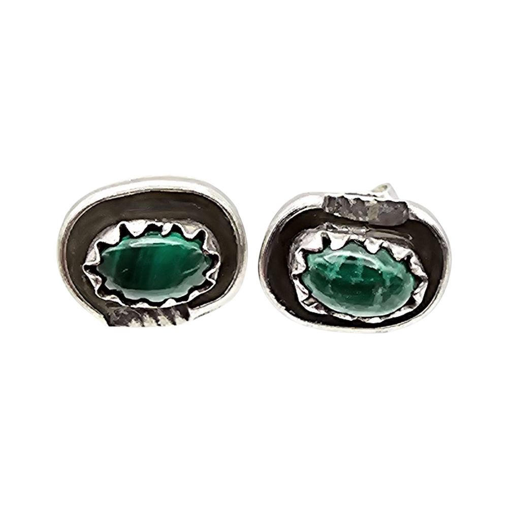Lot 173: Roselene Joe Navajo Sterling Silver Malachite Earrings