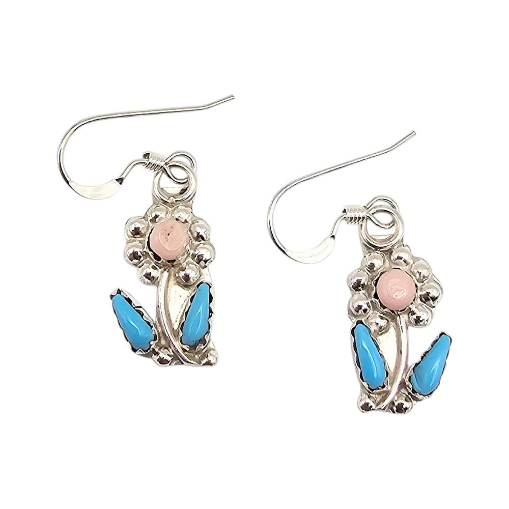 Lot 180: Diana Quam Zuni Sterling Silver Turquoise Coral Earrings