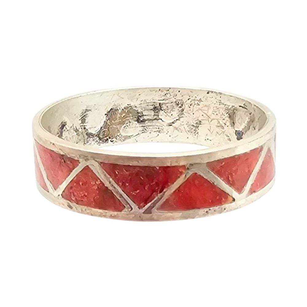 Lot 183: Roger Morgan Navajo Sterling Silver Red Coral Ring Size 9