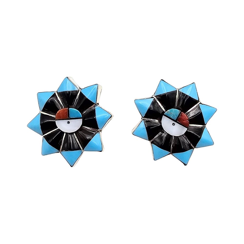 Lot 186: Pauline Lonjose Zuni Sterling Silver Multi-Stone Earrings