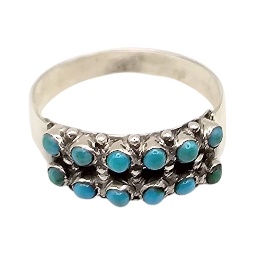 Lot 189: Navajo Sterling Silver Turquoise Snake Eye Ring Size 7.5