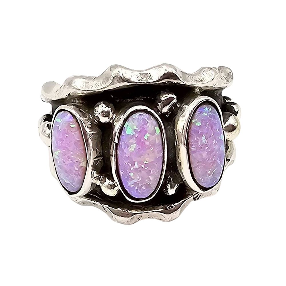 Lot 190: Navajo Andrew Vandever purple opal Sterling Silver Ring Size 8.75