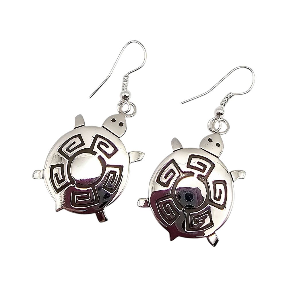 Lot 193: Navajo Sonny Gene Jr. Sterling Silver Turtle Motif Earrings