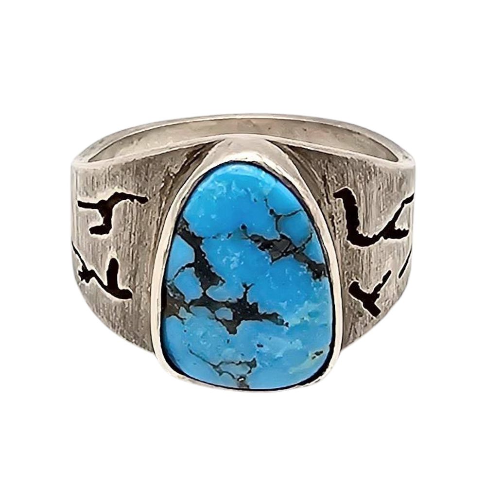 Lot 195: Navajo Sterling Silver Turquoise Ring Size 9.5