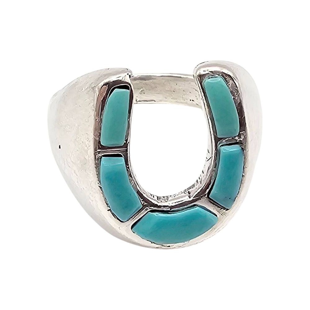 Lot 199: Zuni Bevis Tsadiasi Sterling Silver Turquoise Ring size 9.25