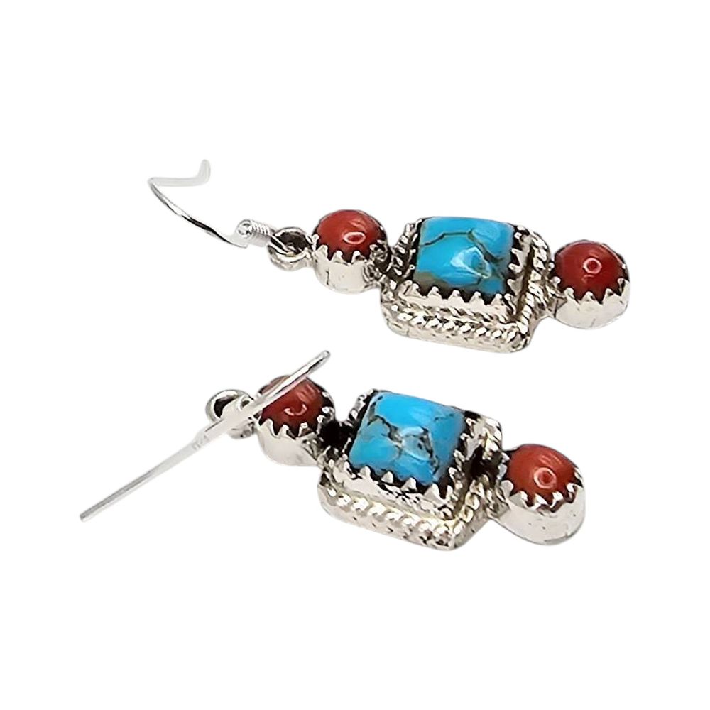 Lot 215: Navajo Gary Shorty Sterling Silver Turquoise Coral Earrings