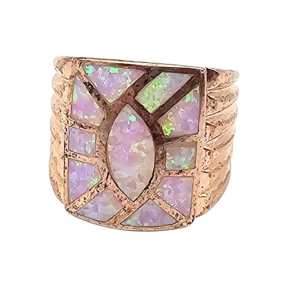 Lot 220: Southwestern Rose Gold Sterling Opal Ring Size 6
