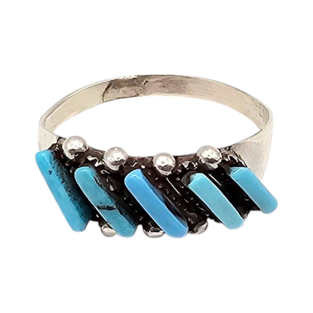 Lot 228: Cletus Lamy Zuni Handmade Sterling Silver Kingman Turquoise Ring Size 6