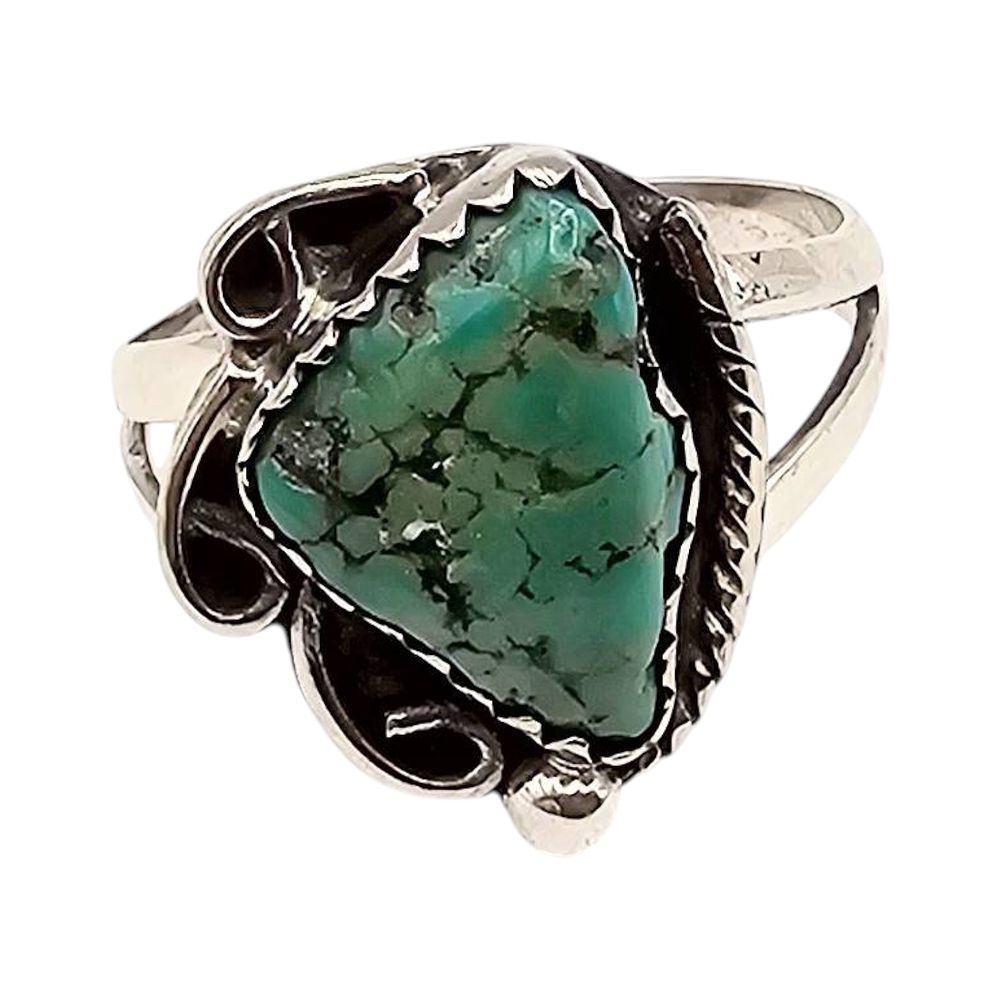 Lot 242: Navajo Sterling Silver Turquoise Ring Size 7