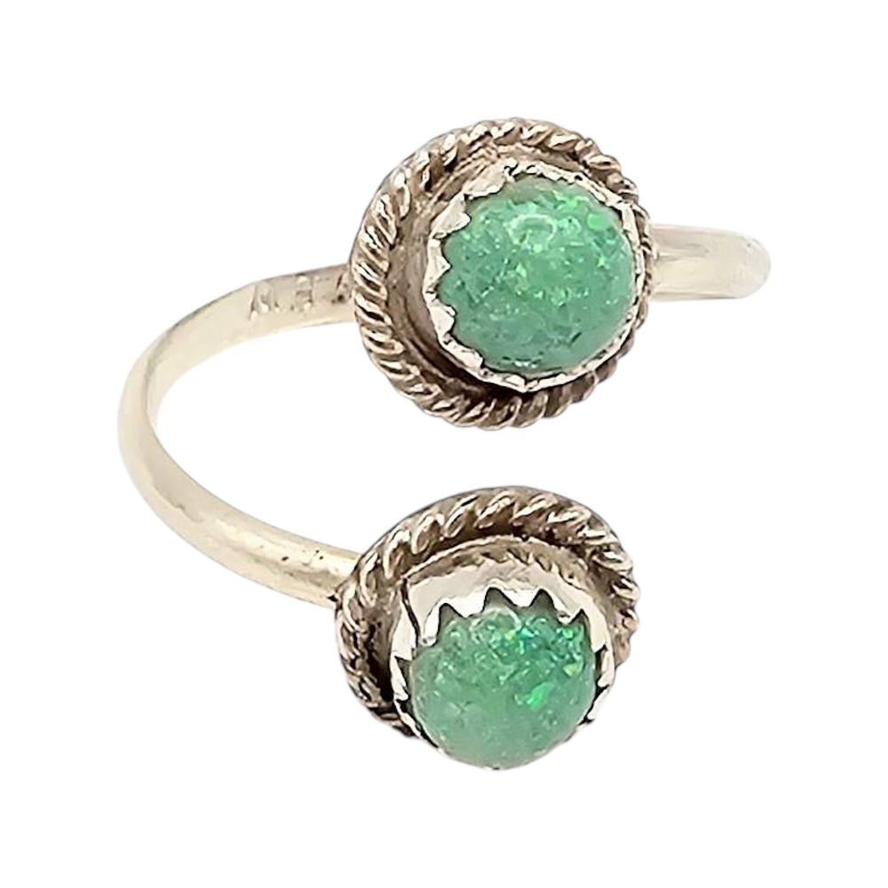 Lot 266: Navajo Artisan Esther White Sterling Silver Opals Adjustable Ring