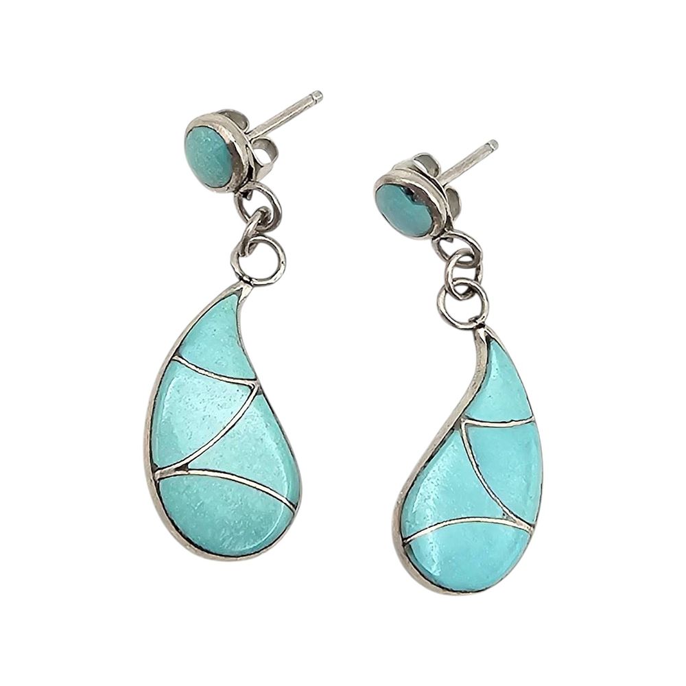 Lot 276: Navajo Sterling Silver Turquoise Inlay Drop Earrings