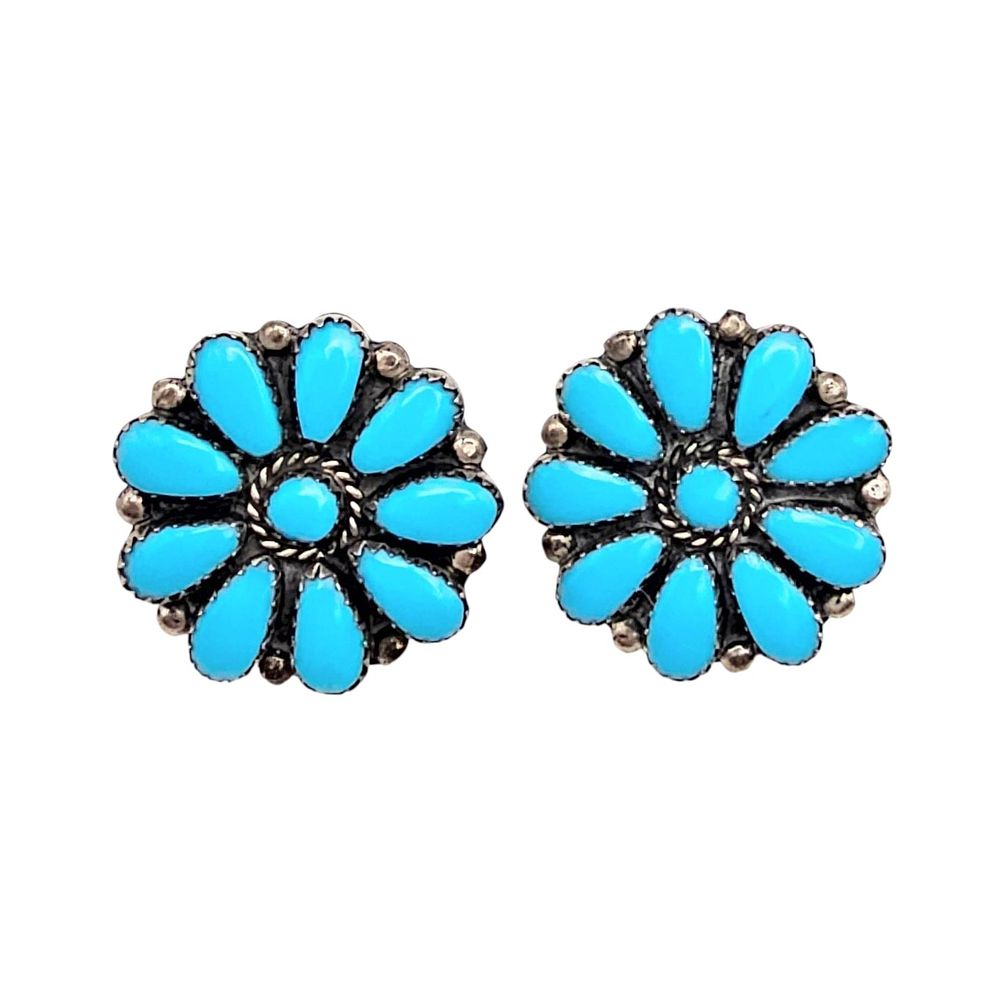 Lot 293: Navajo Sterling Silver Turquoise Flower Earrings