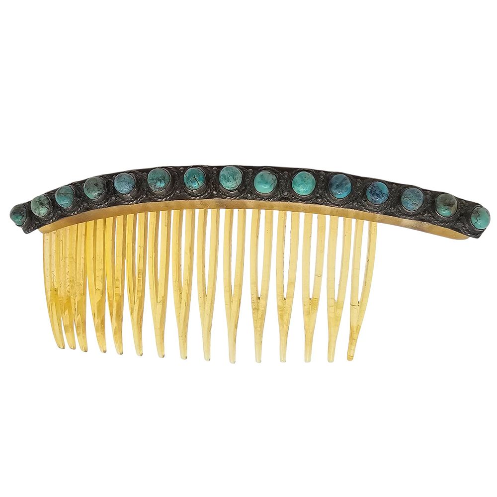 Lot 350: Native Sterling Silver Turquoise Hair Comb