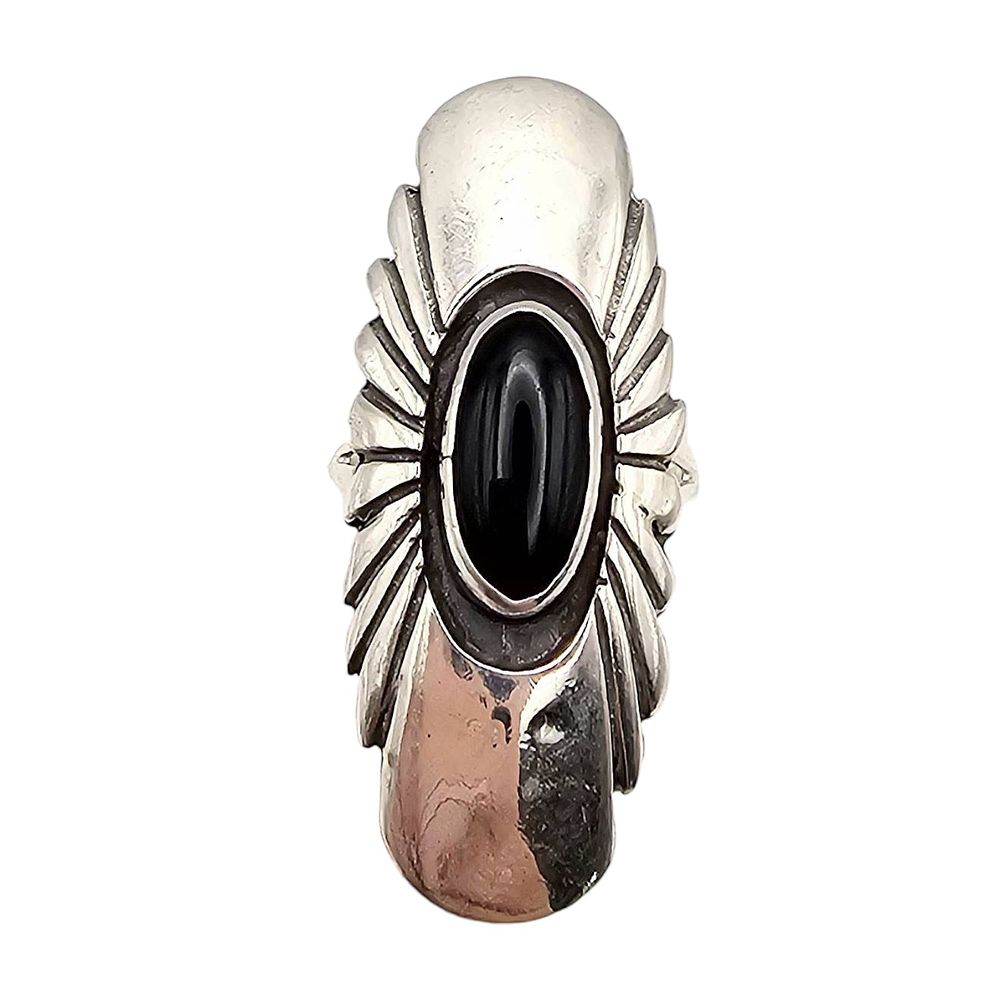 Lot 351: Navajo Sterling Silver Onyx Ring Size 6.5