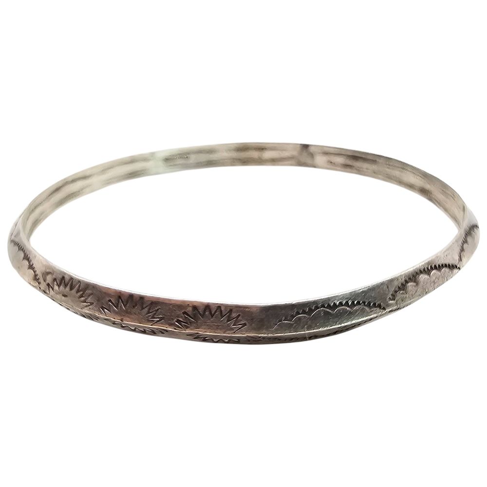 Lot 359: Native Sterling Silver Stamp Work Bangle Bracelet