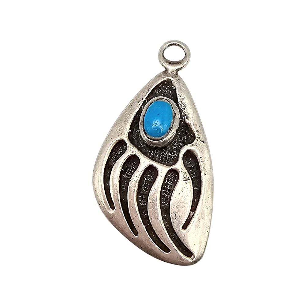 Lot 368: Navajo Sterling Silver Turquoise Inlay Bear Paw Pendant