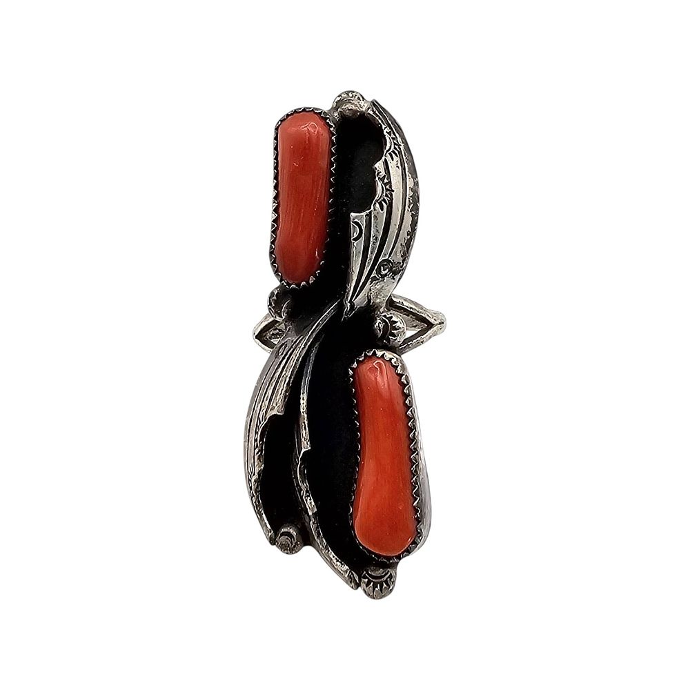 Lot 369: Navajo Sterling Silver Coral Ring Size 7