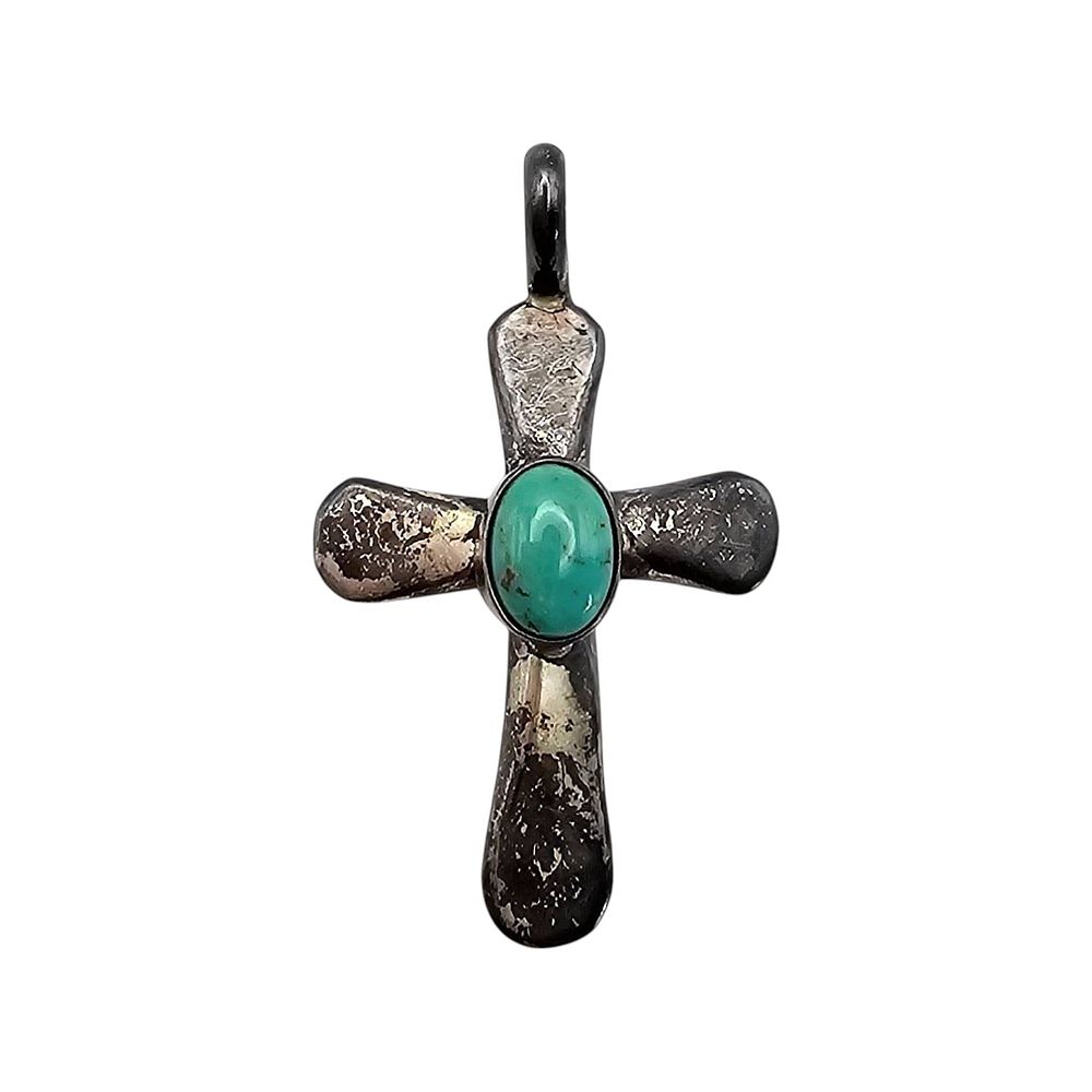 Lot 370: Richard L. Reeve Sterling Silver Turquoise Inlay Cross Pendant