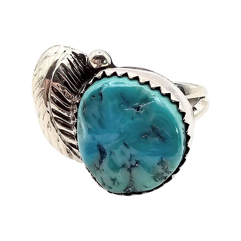 Lot 371: Navajo Sterling Silver Turquoise Ring Size 5.75