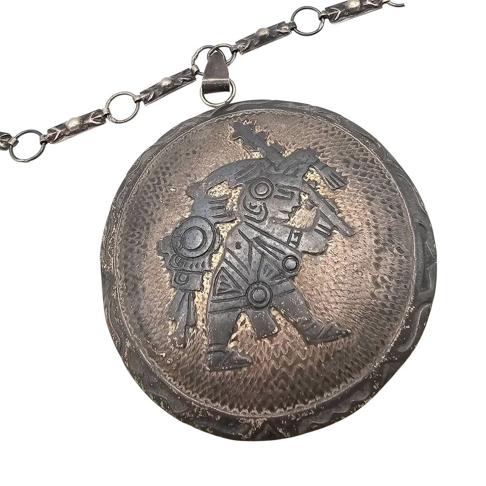 Lot 376: Mexico MG Sterling Silver Aztec Style Necklace