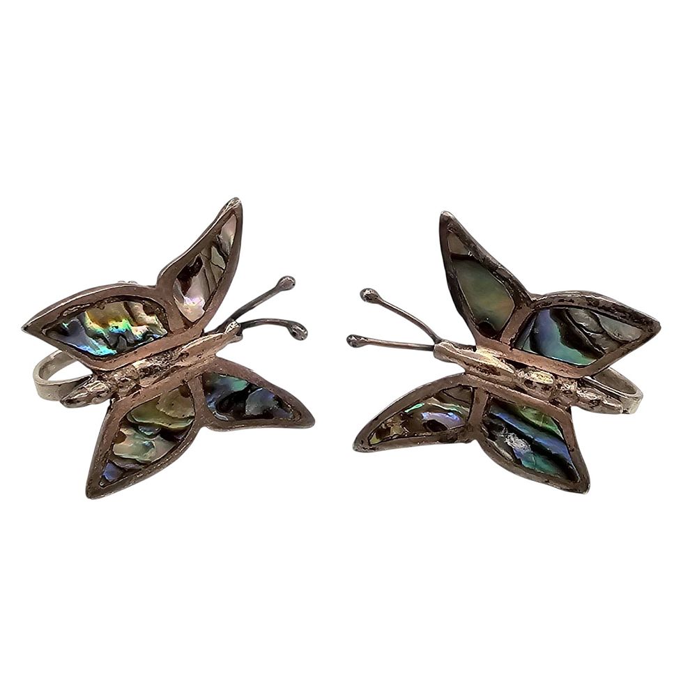 Lot 378: Mexican ECF Sterling Silver Abalone Inlay Butterfly Screw-Back Earrings