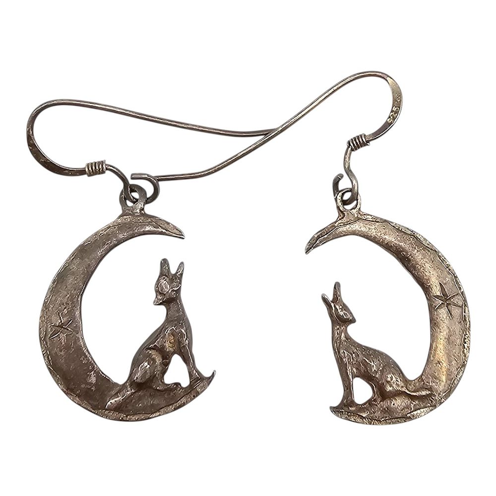 Lot 386: Southwestern Sterling Silver Coyote Moon Earrings