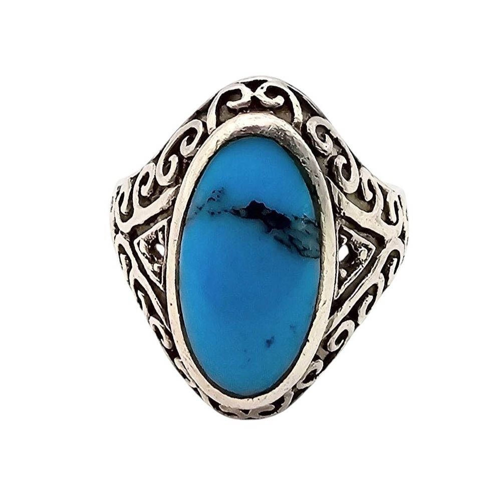 Lot 387: Southwestern Sterling Silver Turquoise Ring Size 7.75